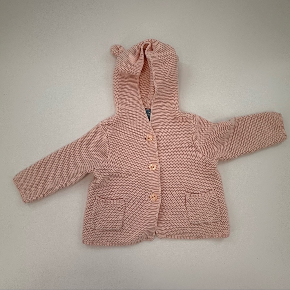 GAP Baby Brannan Bear Cotton Sweater Cardigan Milkshake Pink Size 6-12 Months
